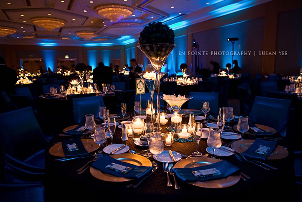 blue uplighting beautifies the room with the unlimited color pallet of shades of uplighting. Becks entertainment